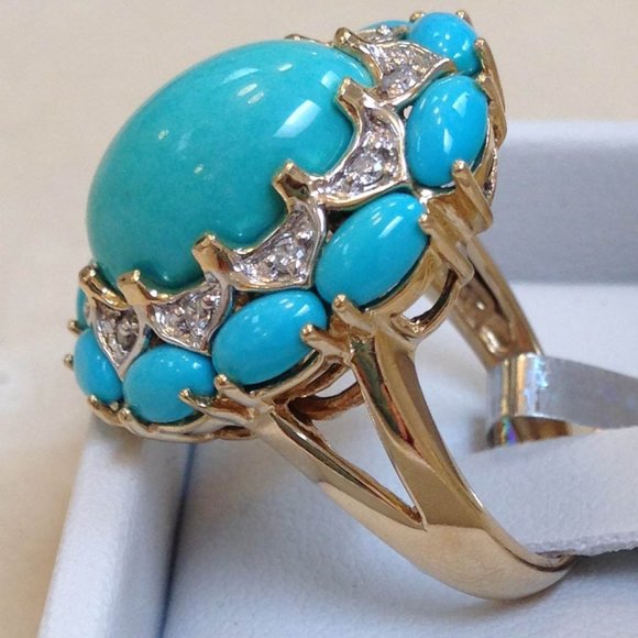 NWT $4,750 LeVian Le Vian Turquoise Diamond 14K Yellow & White Gold Ring Size 7 - Picture 4 of 7